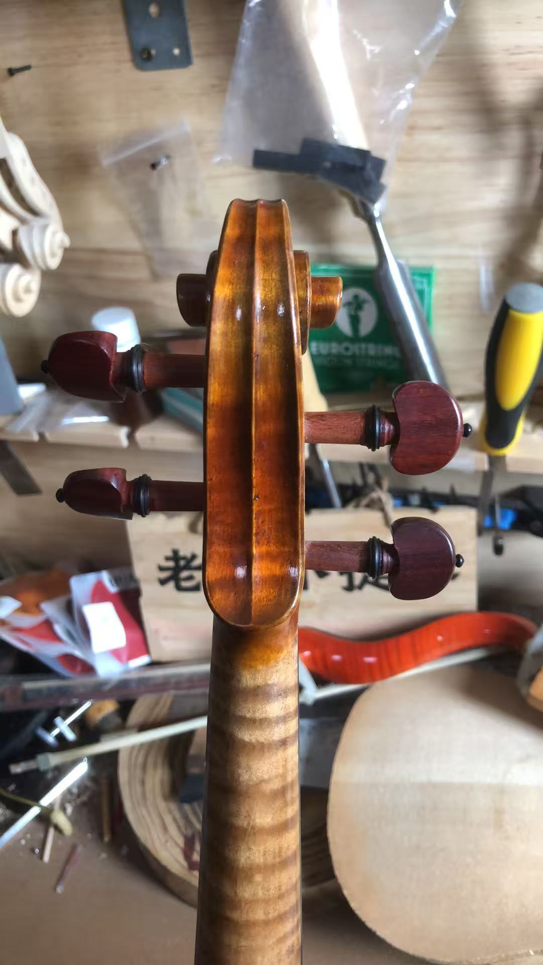 Flamed maple and varnish work in our workshop